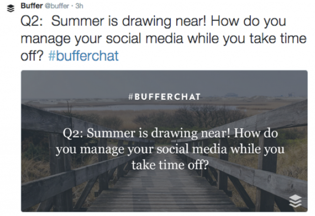 #BufferChat is a twitter chat hosted by Buffer, a social media scheduling tool that more than 2 million people use. 
